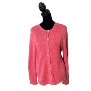 LL Bean Cardigan Sweater Womens M Pink Cotton Knit Button Front Marled
